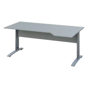 Psací stůl EZK 28 - 184 stůl kancelářský, rohový, pravý, kovová podnož stříbrná, deska 25 mm, široký 1800 mm, šedá