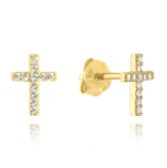 0979 MINET Pozlacené stříbrné náušnice drobné KŘÍŽKY se zirkony