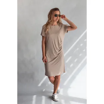 Dámské šaty Šaty s řasením D3032 Mooij Itálie barva: béžová