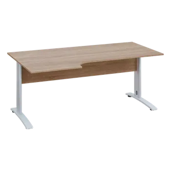 Psací stůl ERK 28 - 186 stůl kancelářský, rohový, levý, kovová podnož bílá, deska 25 mm, široký 1800 mm, dub bardolino