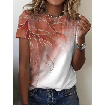 Dámské tričko Dámské tričko se zlatým květinovým potiskem (vel. S - 5XL) Barva: oranžová (EXZH240406LTF02), Velikost: 4XL