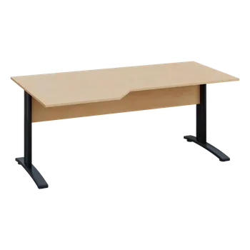 Psací stůl EZK 28 - 186 stůl kancelářský, rohový, levý, kovová podnož černá, deska 25 mm, široký 1800 mm, bříza světlá