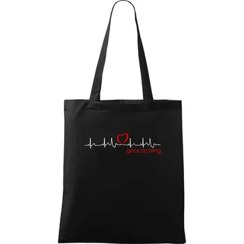 Nákupní taška Moje srdce bije pro Geocaching -text - Taška bavlněná - 42 x 38 cm ( Černá )