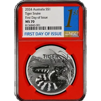 Perth Mint Nejnebezpečnější – tygří had 1 Oz stříbrná BU mince NGC MS70