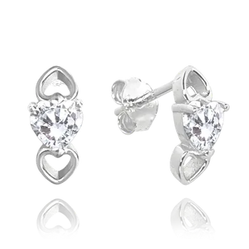 Náušnice 1622 MINET Stříbrné náušnice LOVE s bilým srdíčkovým zirkonem