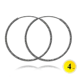 0076 MINET Černé broušené stříbrné náušnice KRUHY 4 cm