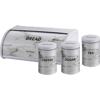 Dóza na potraviny Haus Roland Chlebník + 3 dózy na potraviny, v mramorovém designu, bílá Barva: Bílá