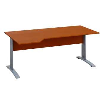 Psací stůl EZK 18 - 184 stůl kancelářský, rohový, levý, kovová podnož stříbrná, deska 18 mm, široký 1800 mm, třešeň šumavská