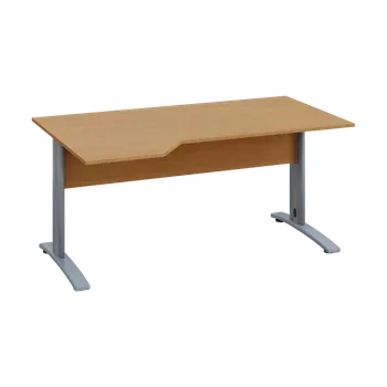 Psací stůl EZK 18 - 164 stůl kancelářský, rohový, levý, kovová podnož stříbrná, deska 18 mm, široký 1600 mm, buk Royal