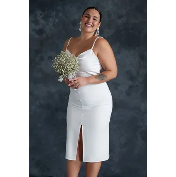 Cizojazyčná kniha Trendyol Curve White High Waist Woven Bridal Pencil Skirt Trendyol bílá 2663347