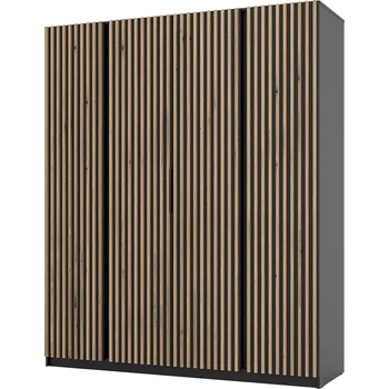 Šatní skříň Šatní skříň KAJA 4LAM | 200 cm | bez zrcadla | VYSOKÁ | černá + lamely