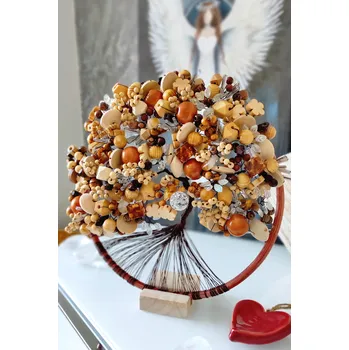 Strom života na stojánku - Strom štěstí s jantarem 25cm Drátované stromy života