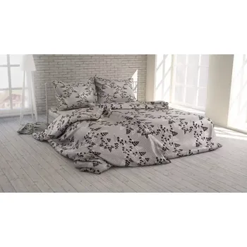 Povlečení Polášek Listy šedé krep 140 x 200, 70 x 90 cm zipový uzávěr