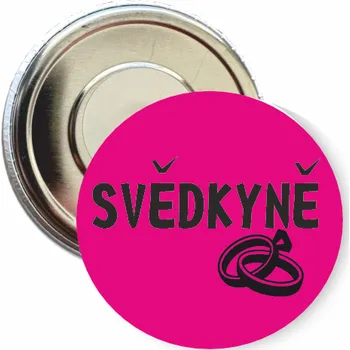 ON-DESIGN Placka s motivem Svědkyně 32 mm Barva: purpurová, Barva potisku: černá, Typ buttonu: magnet