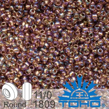 Korálek Korálky TOHO tvar ROUND (kulaté). Velikost 11/0. Barva č.1809-Copper-Lined Rainbow Lt. Amethyst Balení 8g.