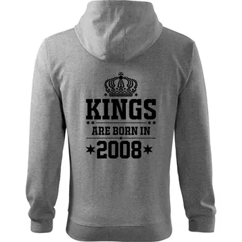 Pánská mikina Kings are born in 2008 - Mikina s kapucí na zip trendy zipper - M ( Tmavě šedý melír )
