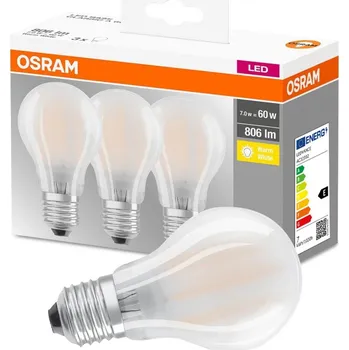 Žárovka 3PAK LED žárovka E27 A60 7W = 60W 806lm 2700K Warm 300° Filament OSRAM Base