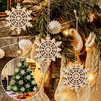 Vánoční dekorace Dřevěnné vánoční ozdoby - sněhové vločky 6 ks
