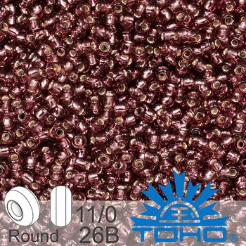 Korálek Korálky TOHO tvar ROUND (kulaté). Velikost 11/0. Barva č. 26B-Silver-Lined Med Amethyst . Balení 8g.