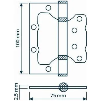 pant Dveřní pant, 100 x 75 x 2,5 mm, barva letitá mosaz.