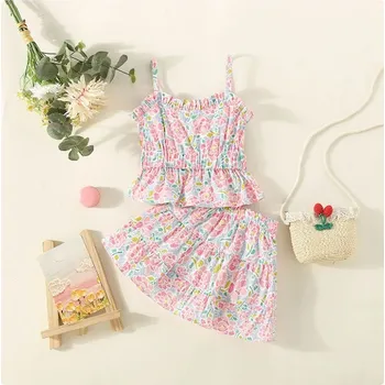 Dívčí letní set - sukně + tílko s květinovým potiskem (vel. 9 měs. - 3 roky) Velikost: 12/2-3 roky