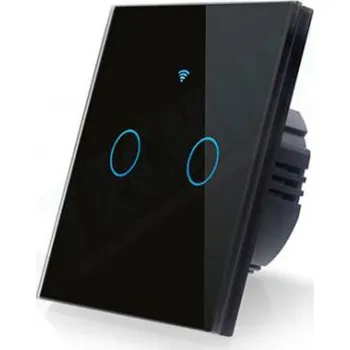 vypínač LURECOM WFE2 WiFi - chytrý 2 okruhový dotykový, bezdrátový vypínač osvětlení, max 10A, ovládání aplikací TuyaSmart v telefonu Barva: Černá