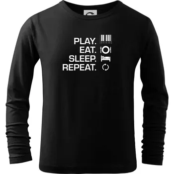 Chlapecké tričko Play eat sleep piano - Triko dětské Long Sleeve - 122 cm/6 let ( Černá )