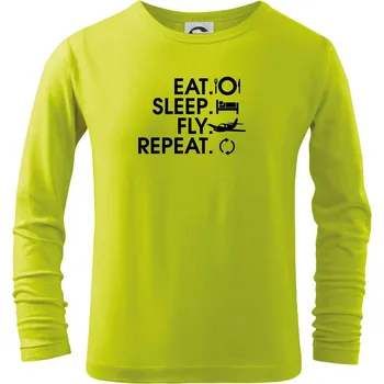 Dětská móda Eat sleep fly repeat - Triko dětské Long Sleeve - 158 cm/12 let ( Limetková )