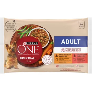 Krmivo pro psa Purina One Adult Mini/Small kuře a hovězí ve šťávě 4x 85 g
