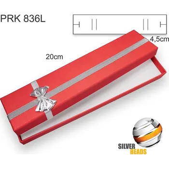 Dárková krabička Krabička na šperky. Materiál papír . Ozn. PRK 836L. Velikost 20x4,5cm. Barva Červená se stříbrnou stužkou
