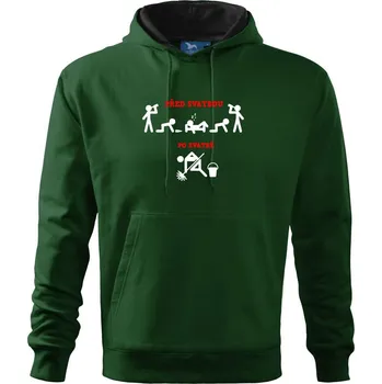 Pánská mikina Před a po - svatba párty - Mikina pánská Cape s kapucí - 5XL ( Lahvově zelená )
