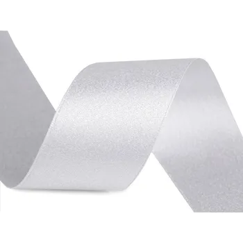 Atlasová stuha oboustranná s lurexovým leskem šíře 40 mm, barva 1 bílá