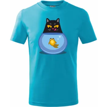 Dětská móda ON-DESIGN Dětské tričko s KOČKOU Velikost: 134 cm/8 let, Barva: tyrkysová