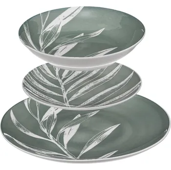 Talíř Secret de Gourmet Jídelní souprava s listovým vzorem, 18 prvků, zelená barva