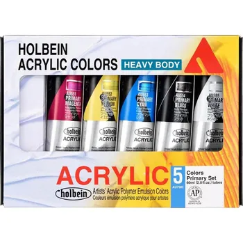 Vodová barva Akrylové barvy Holbein Heavy Body - Primary, sada 5ks
