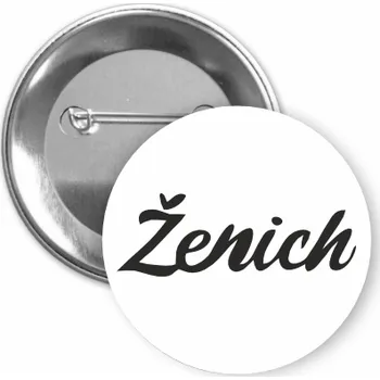 ON-DESIGN Placka s motivem Ženich 32 mm Barva: bílá, Barva potisku: černá, Typ buttonu: špendlík