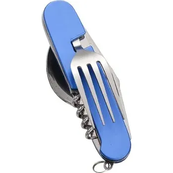 Kempingové nádobí Nerezová skládací sada na cesty s otvírákem | cestovní příbor - modrý