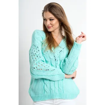 Dámský svetr Skvělý ažurový svetr HESS mint, VELIKOST UNI ( S, M , L )