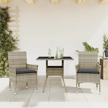 Zahradní sestava vidaXL 3dílný zahradní jídelní set s poduškami polyratan a sklo [3278611] Barva: světle šedá