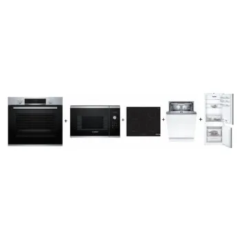Set domácích spotřebičů Bosch HBA513BS1 + BFL523MS0 + PUE611BB5E + SMV4EVX15E + KIN86VSF0