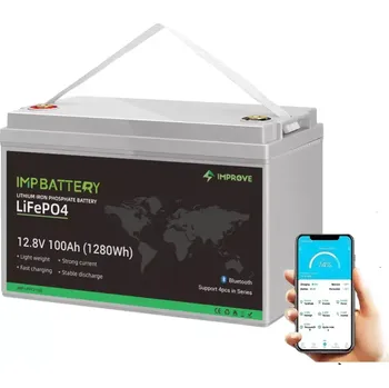 Trakční baterie Baterie LiFePO4 12,8V 100Ah, 1280Wh, USB výstup, bluetooth smart BMS, Lithium-železo-fosfátová baterie, šedá (Náhrada za trakční baterie, lithiová baterie, smart BMS, solární baterie)