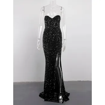 Dámské šaty Best Fashion Flitrové šaty na ples bez ramínek Černá S