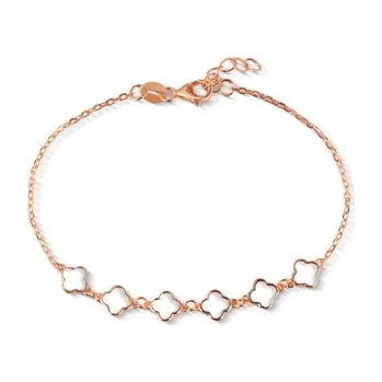 Náramek Dámský stříbrný pozlacený náramek se čtyřlístky 17-19 cm STNA0755F