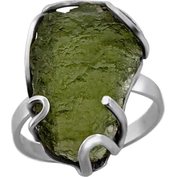 Prsten Vltavín Moldavite Stříbrný prsten s vltavínem 3,410 g 2,1 cm x 1,3 cm