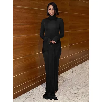 Dámské šaty Bodycon maxi šaty s vázáním Barva: Černá, Velikost: S