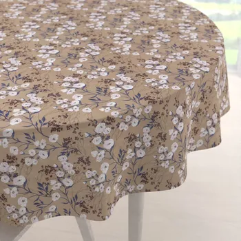 ubrus Dekorační kulatý ubrus PML-036 Pnoucí květiny na hnědém Ø 100 cm