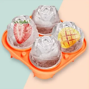 Tvořítko na led Silikonová forma na led ve tvaru 3D růže - Oranžová