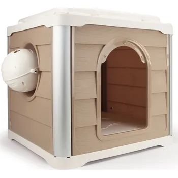 Bouda pro psa Loboo Smartkave Cube Alaska s rovnou střechou béžový/hnědý 66,5 x 76,5 x 66 cm