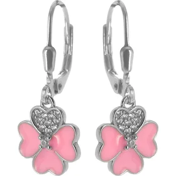 Náušnice Argento 67125 Stříbrné náušnice - čtyřlístek, glazura, čiré kulaté zirkony