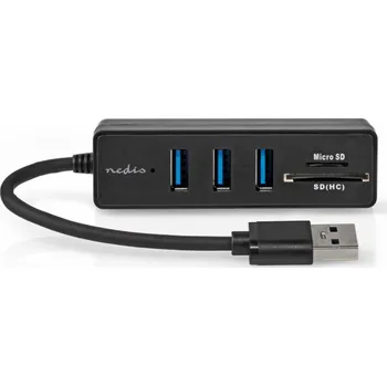 USB hub NEDIS USB hub/ zástrčka USB-A zástrčka/ 3x zásuvka USB-A/ 5 Portů/ USB 3.2 Gen 1/ 5 Gbps/ SD & MicroSD/ černý/ blistr